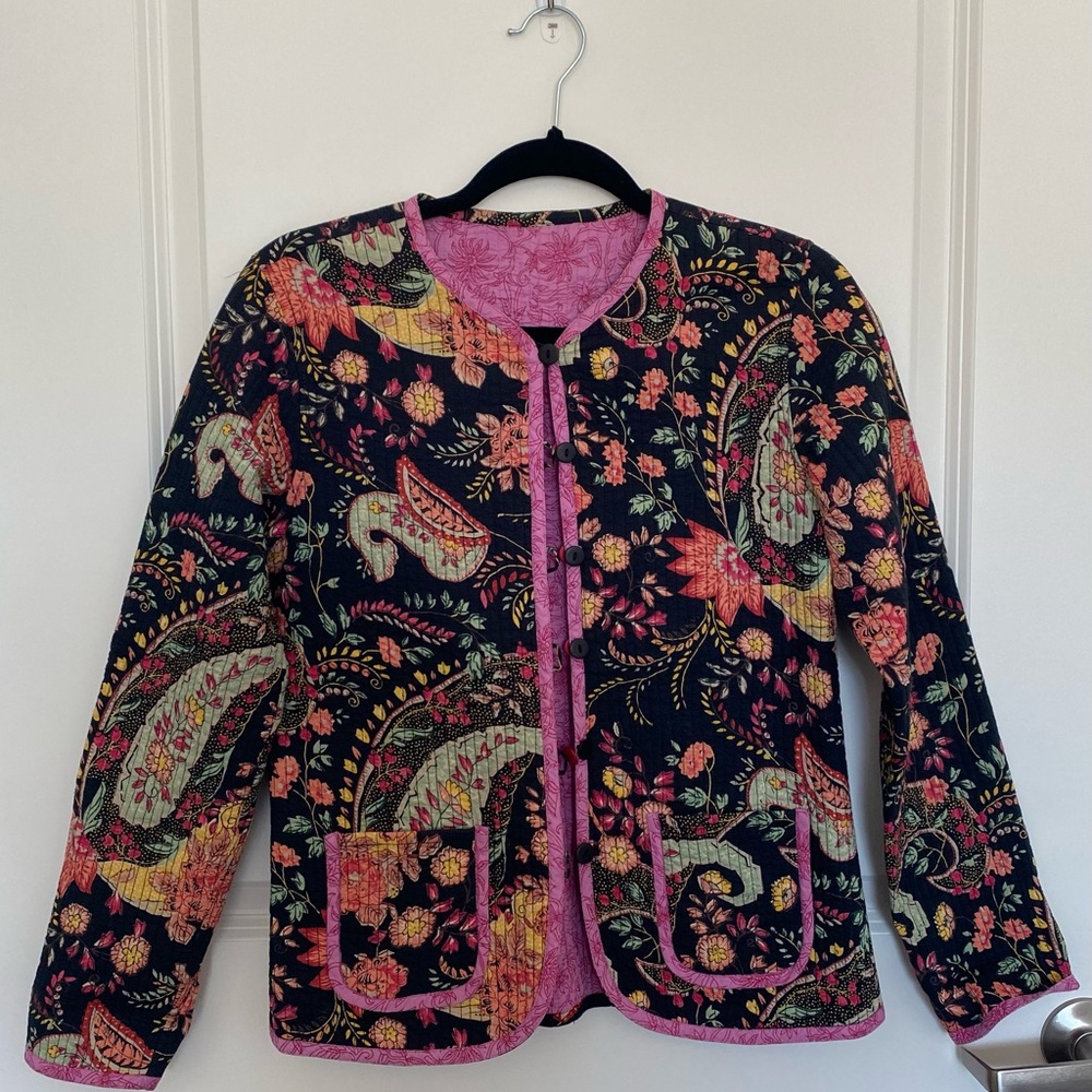 Floral Paisley Quilted Jacket - Pink Trim
